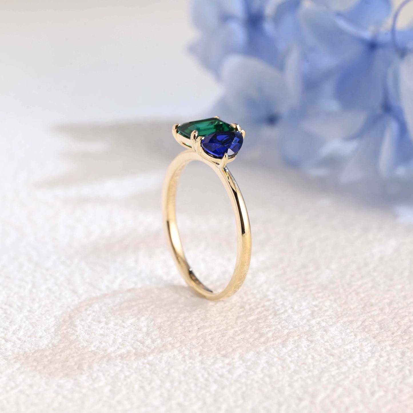 CausYou toi et moi engagement ring Solid Gold Toi Et Moi Ring, Lab Grown Emerald & Pear Cut Sapphire Engagement Ring, Promise Ring