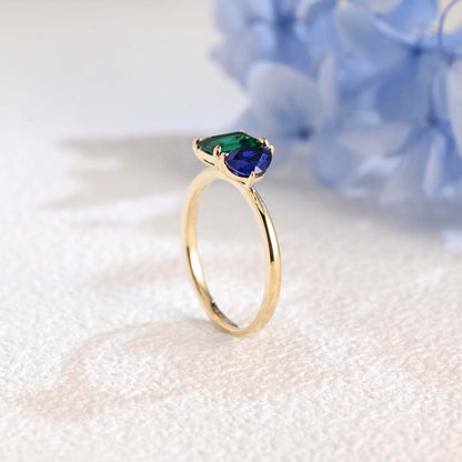 CausYou toi et moi engagement ring Solid Gold Toi Et Moi Ring, Lab Grown Emerald & Pear Cut Sapphire Engagement Ring, Promise Ring