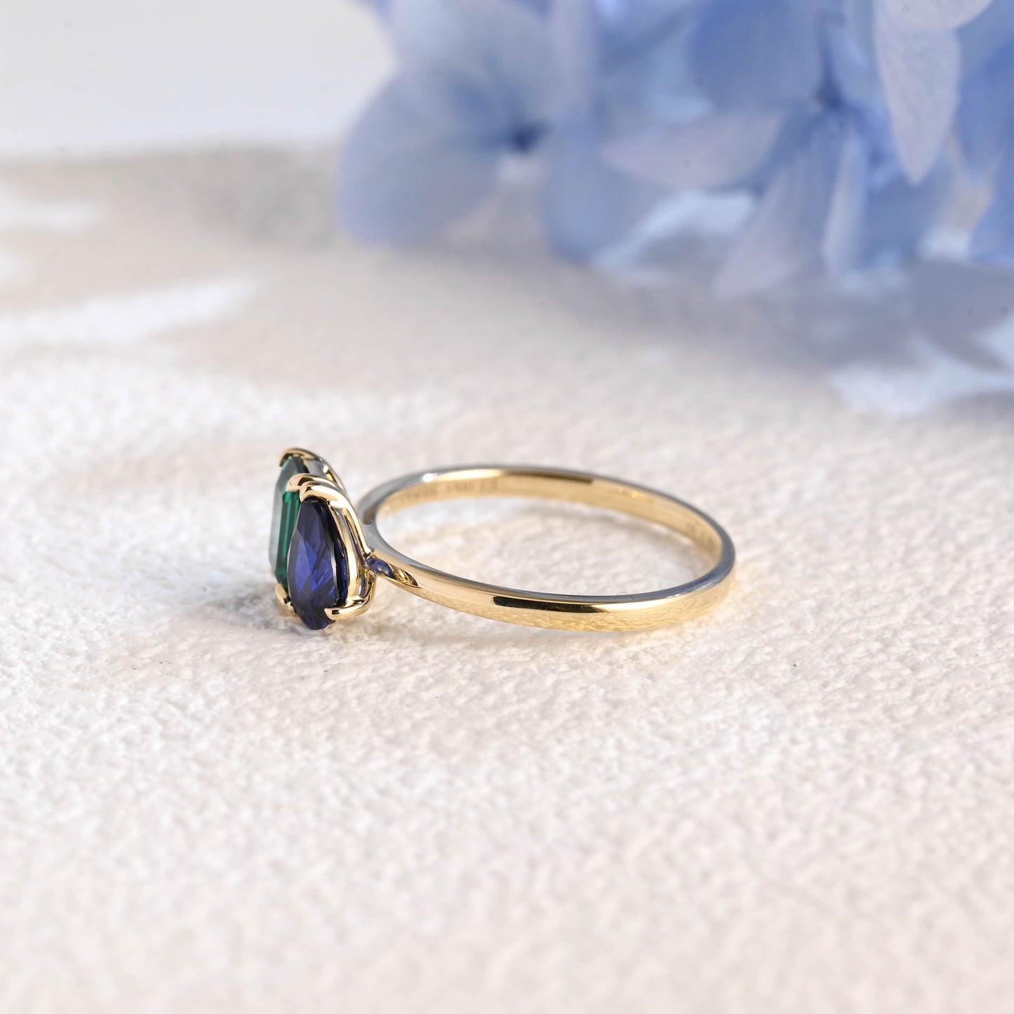 CausYou toi et moi engagement ring Solid Gold Toi Et Moi Ring, Lab Grown Emerald & Pear Cut Sapphire Engagement Ring, Promise Ring