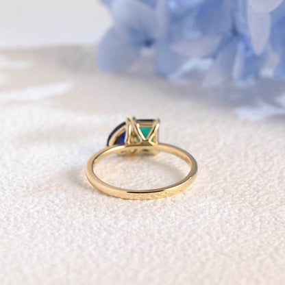 CausYou toi et moi engagement ring Solid Gold Toi Et Moi Ring, Lab Grown Emerald & Pear Cut Sapphire Engagement Ring, Promise Ring
