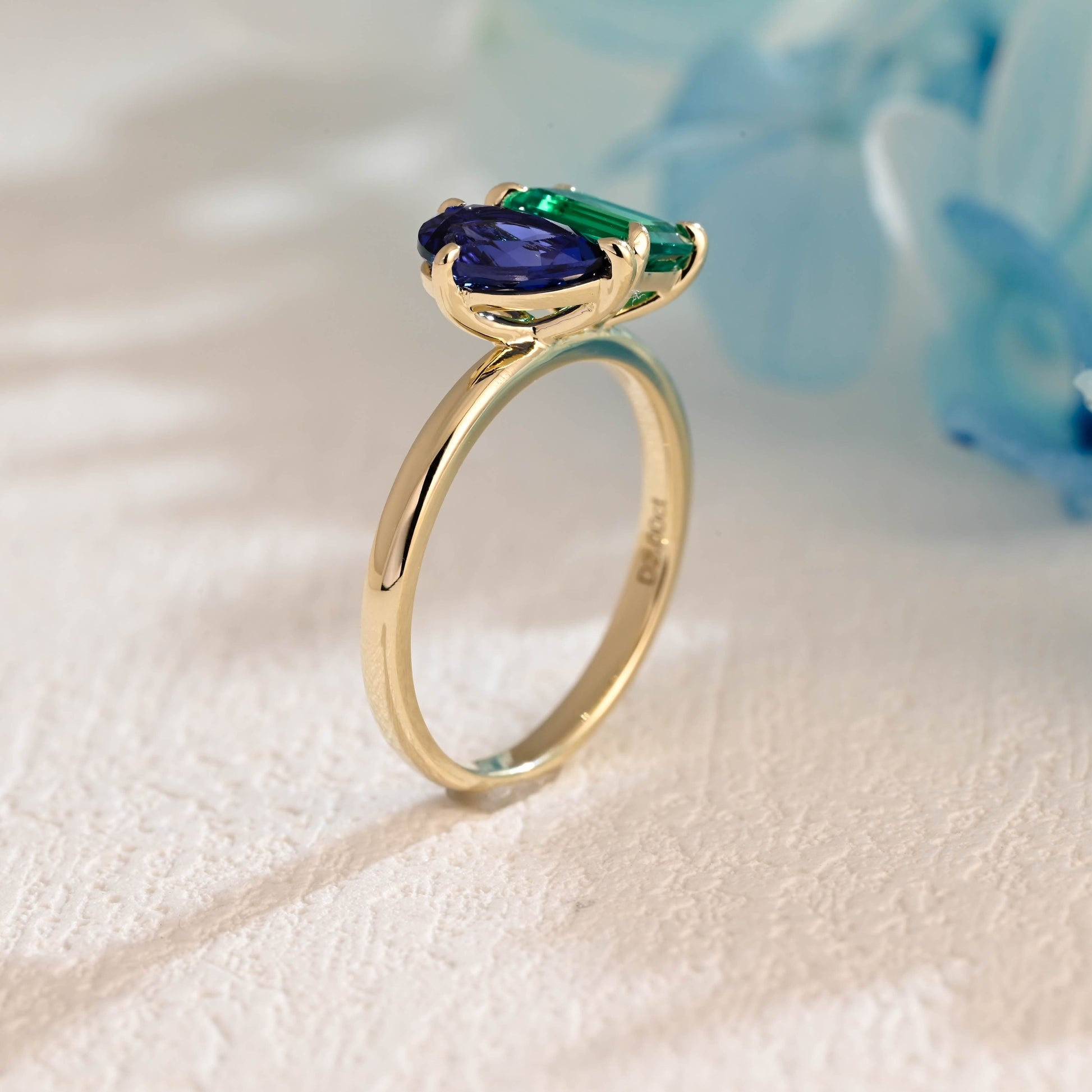 CausYou toi et moi engagement ring Solid Gold Toi Et Moi Ring, Lab Grown Emerald & Pear Cut Sapphire Engagement Ring, Promise Ring