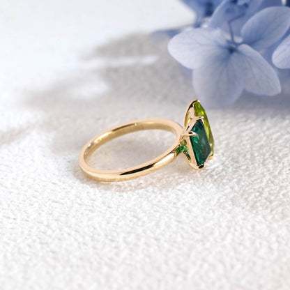 CausYou toi et moi engagement ring Solid Gold Toi Et Moi Ring, Marquise Cut Peridot & Lab Emerald Engagement Ring
