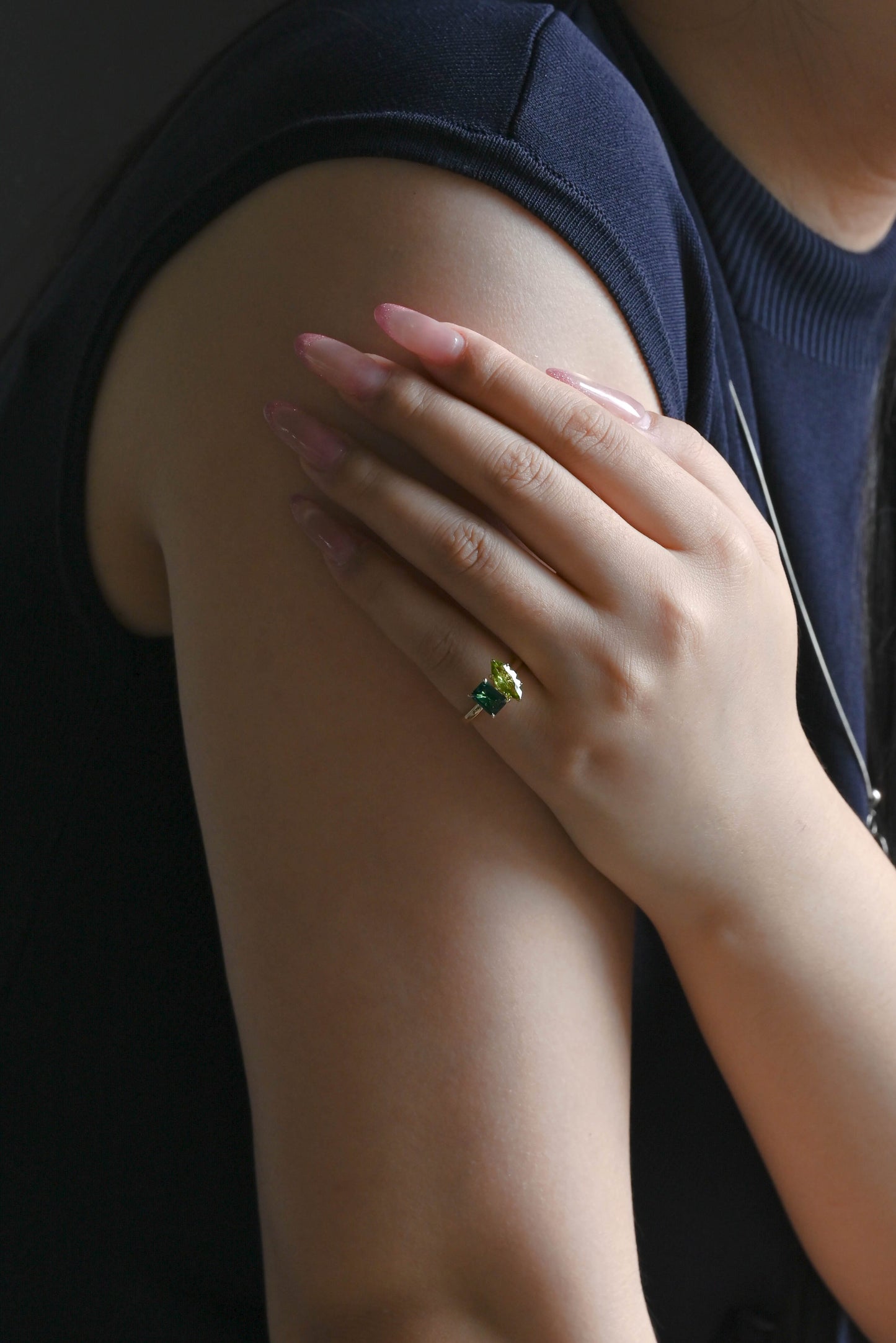 CausYou toi et moi engagement ring Solid Gold Toi Et Moi Ring, Marquise Cut Peridot & Lab Emerald Engagement Ring