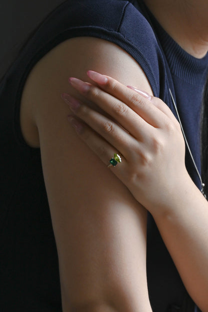 CausYou toi et moi engagement ring Solid Gold Toi Et Moi Ring, Marquise Cut Peridot & Lab Emerald Engagement Ring