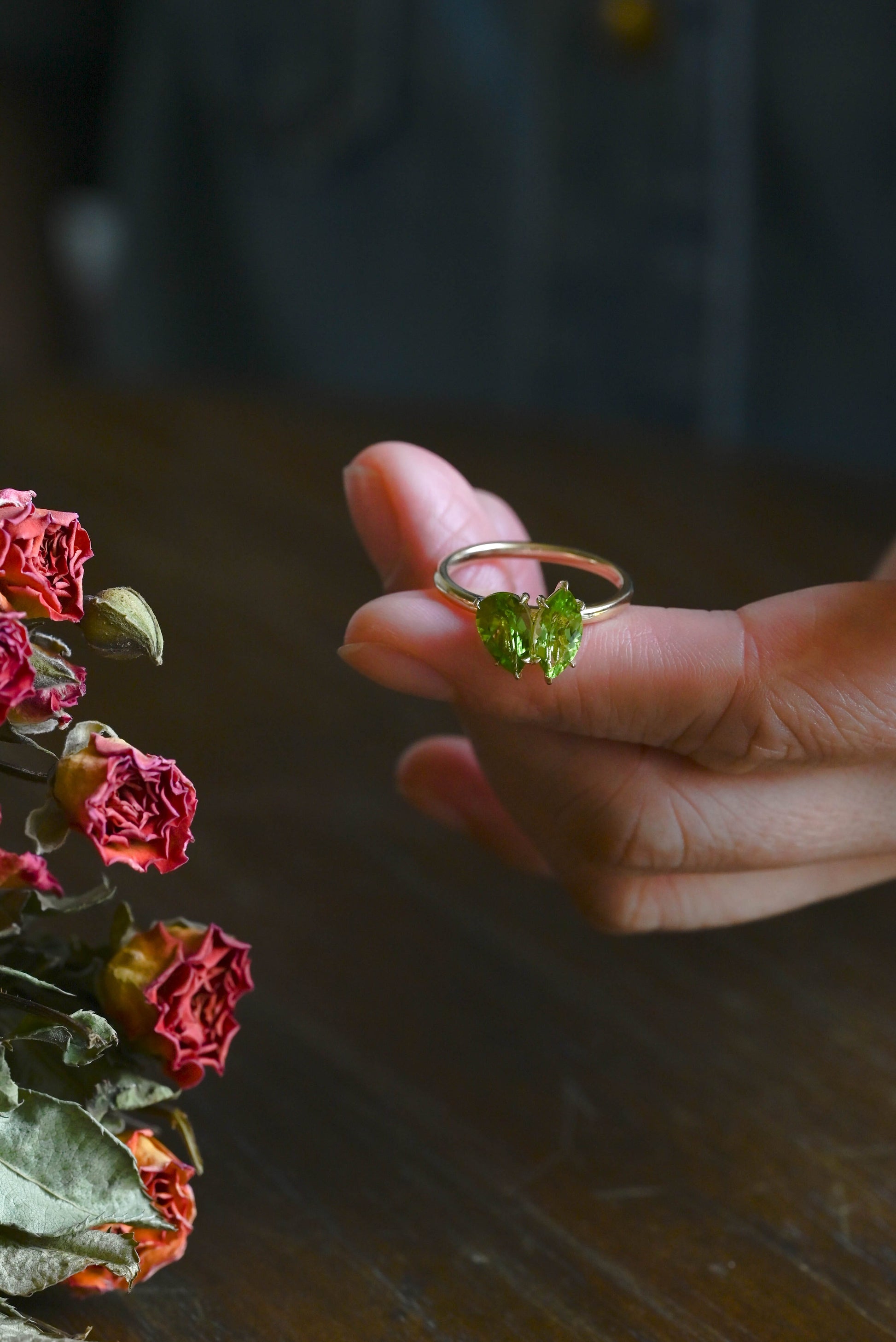CausYou toi et moi engagement ring Solid Gold Toi Et Moi Ring, Marquise & Pear Natural Peridot Engagement Ring, Aug. Birthstone Ring