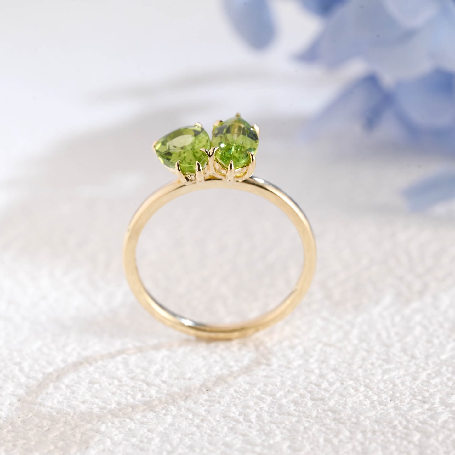 CausYou toi et moi engagement ring Solid Gold Toi Et Moi Ring, Marquise & Pear Natural Peridot Engagement Ring, Aug. Birthstone Ring