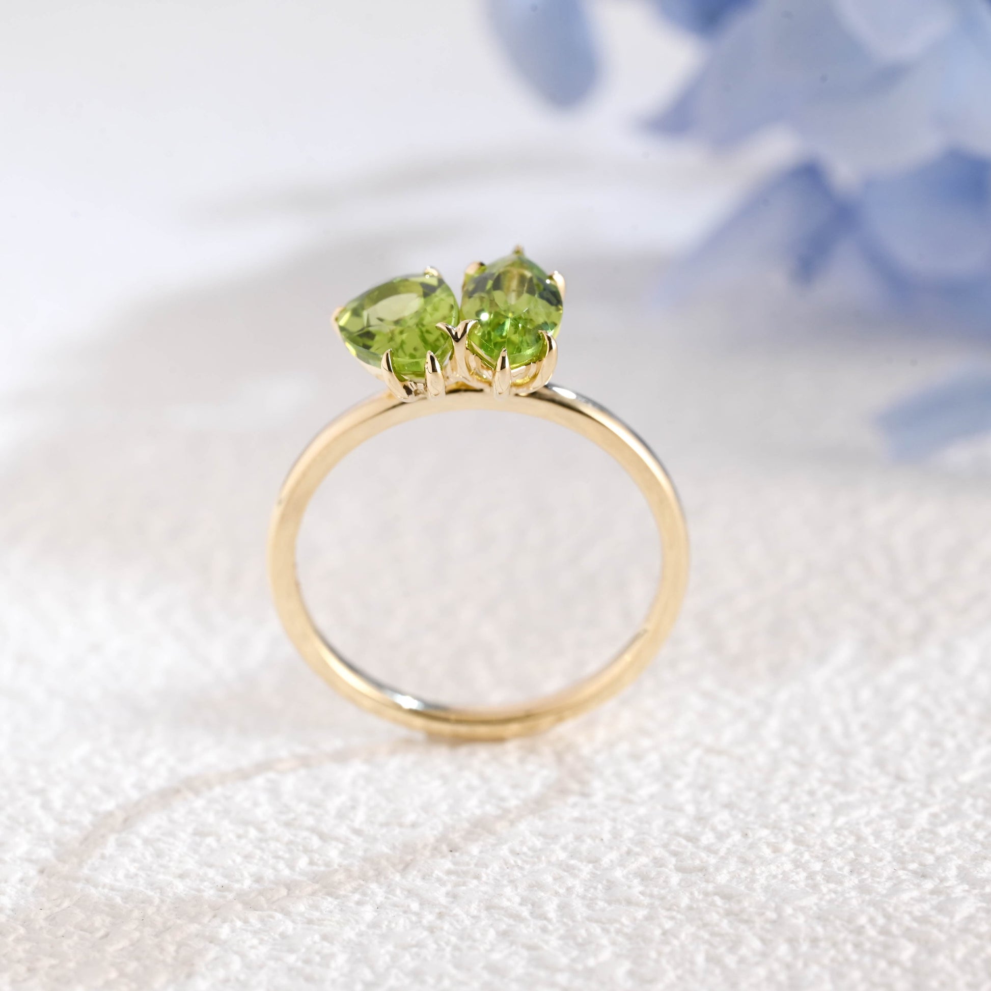 CausYou toi et moi engagement ring Solid Gold Toi Et Moi Ring, Marquise & Pear Natural Peridot Engagement Ring, Aug. Birthstone Ring