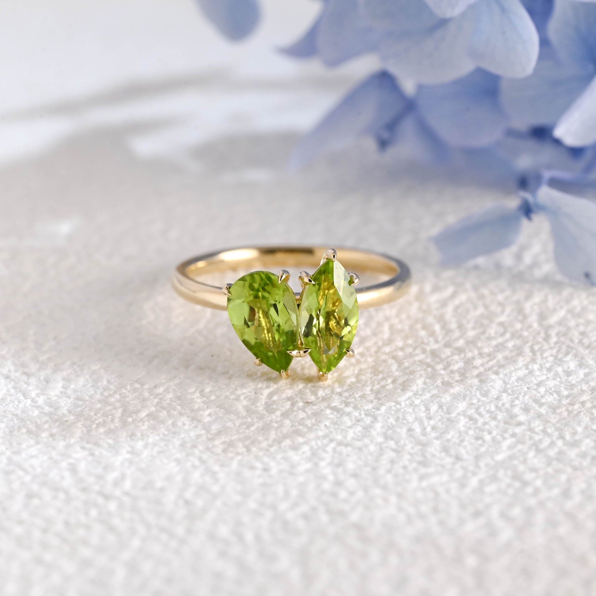CausYou toi et moi engagement ring Solid Gold Toi Et Moi Ring, Marquise & Pear Natural Peridot Engagement Ring, Aug. Birthstone Ring