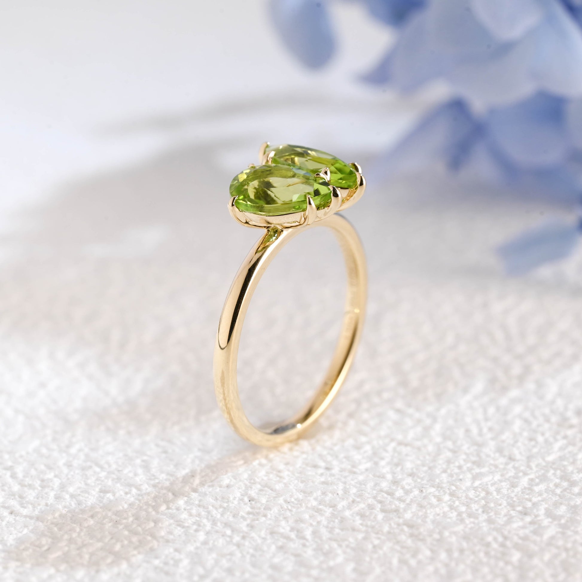 CausYou toi et moi engagement ring Solid Gold Toi Et Moi Ring, Marquise & Pear Natural Peridot Engagement Ring, Aug. Birthstone Ring