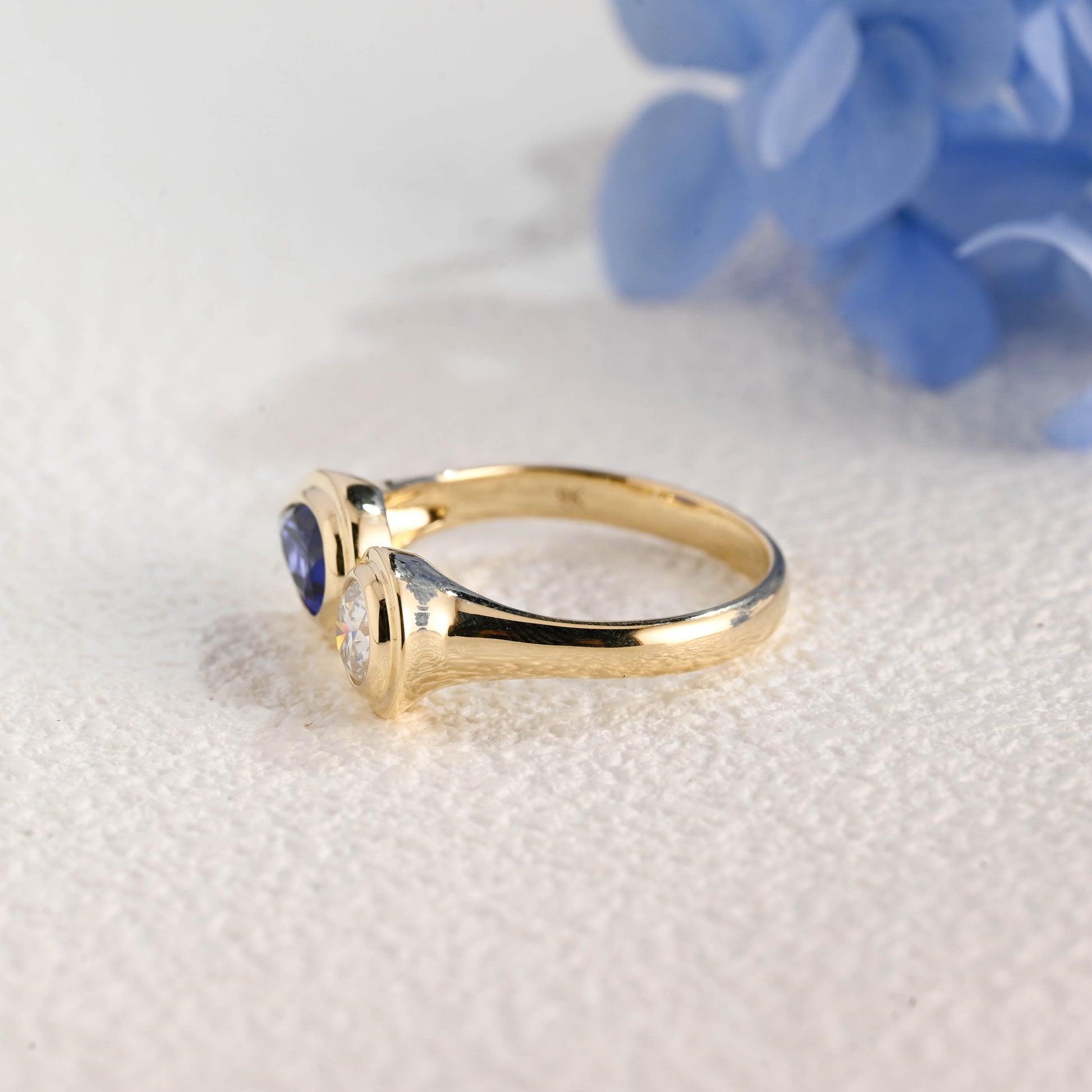 CausYou toi et moi engagement ring Solid Gold Toi Et Moi Ring, Pear Cut Blue Lab Sapphire & Round Cut Moissanite Engagement Ring