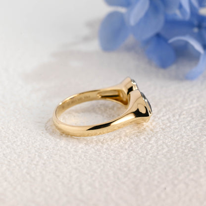 CausYou toi et moi engagement ring Solid Gold Toi Et Moi Ring, Pear Cut Blue Lab Sapphire & Round Cut Moissanite Engagement Ring
