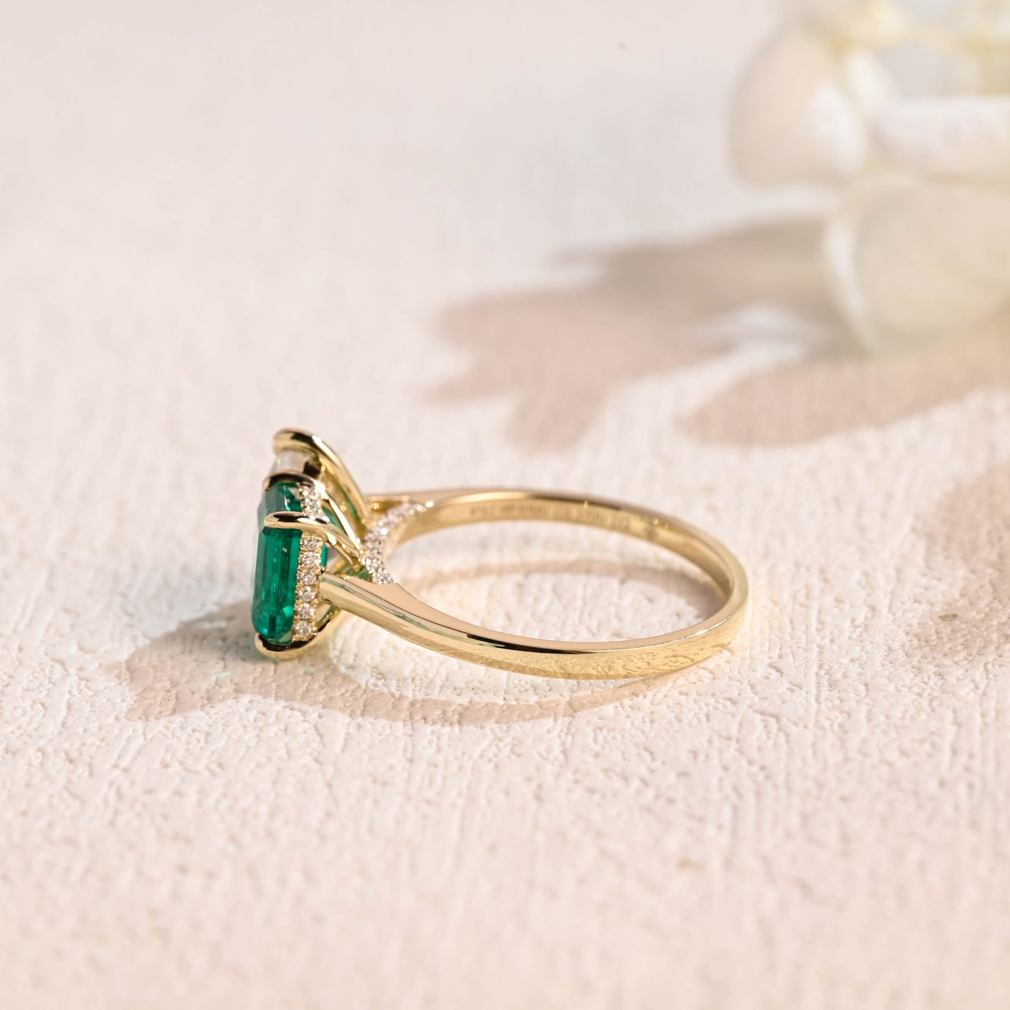 CausYou toi et moi engagement ring Solid Gold Toi Et Moi Ring, Pear Cut Moissanite & Lab Grown Emerald Engagement Ring, Promise Ring