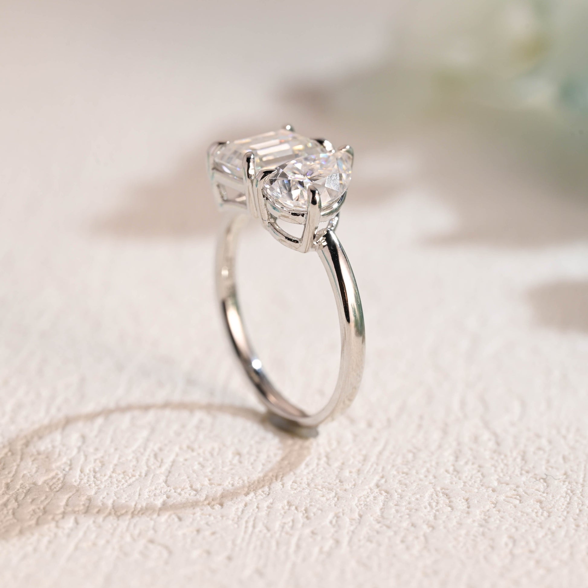 CausYou toi et moi engagement ring Solid Gold Toi Et Moi Ring, Pear & Emerald Cut Moissanite Engagement Ring, Promise Ring