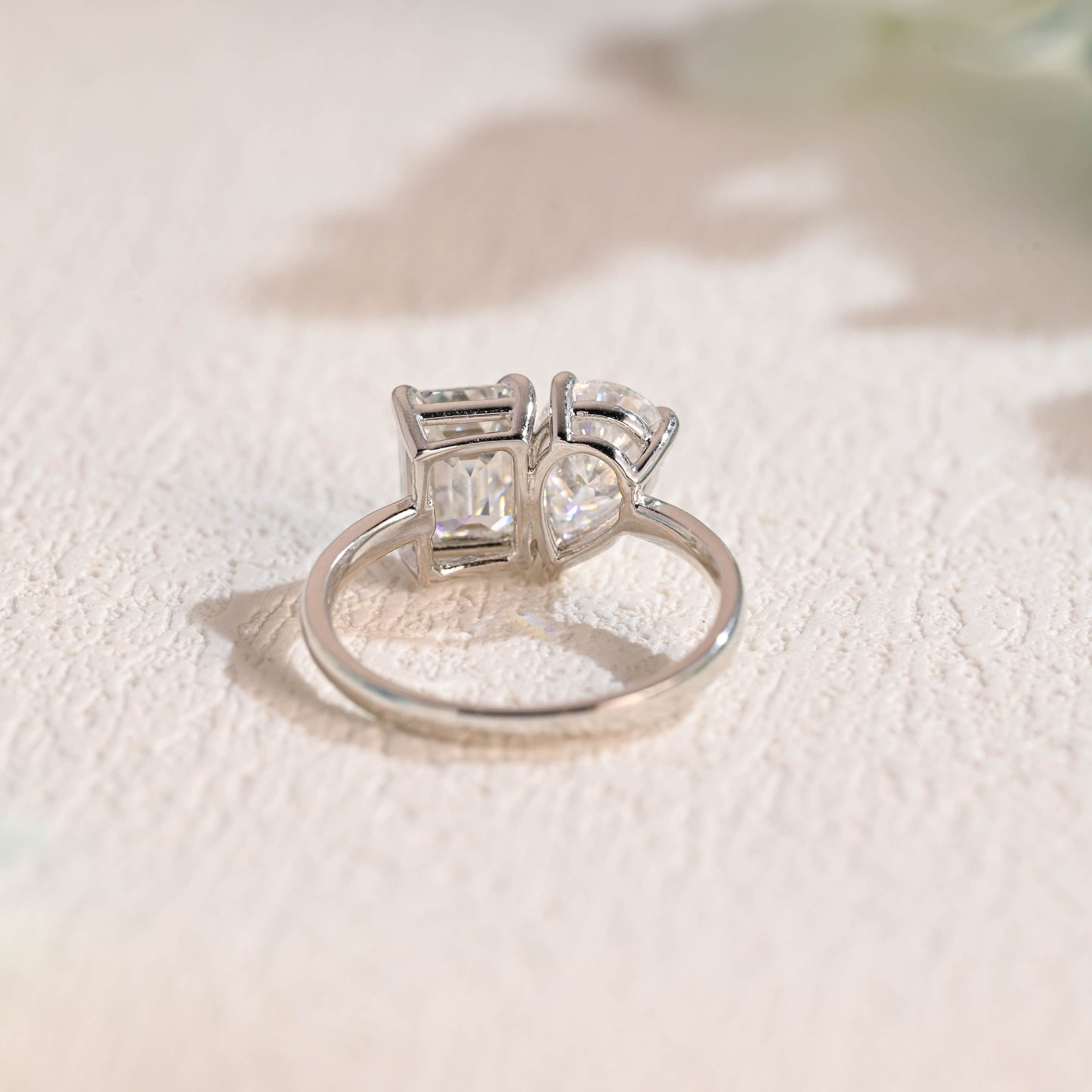 CausYou toi et moi engagement ring Solid Gold Toi Et Moi Ring, Pear & Emerald Cut Moissanite Engagement Ring, Promise Ring