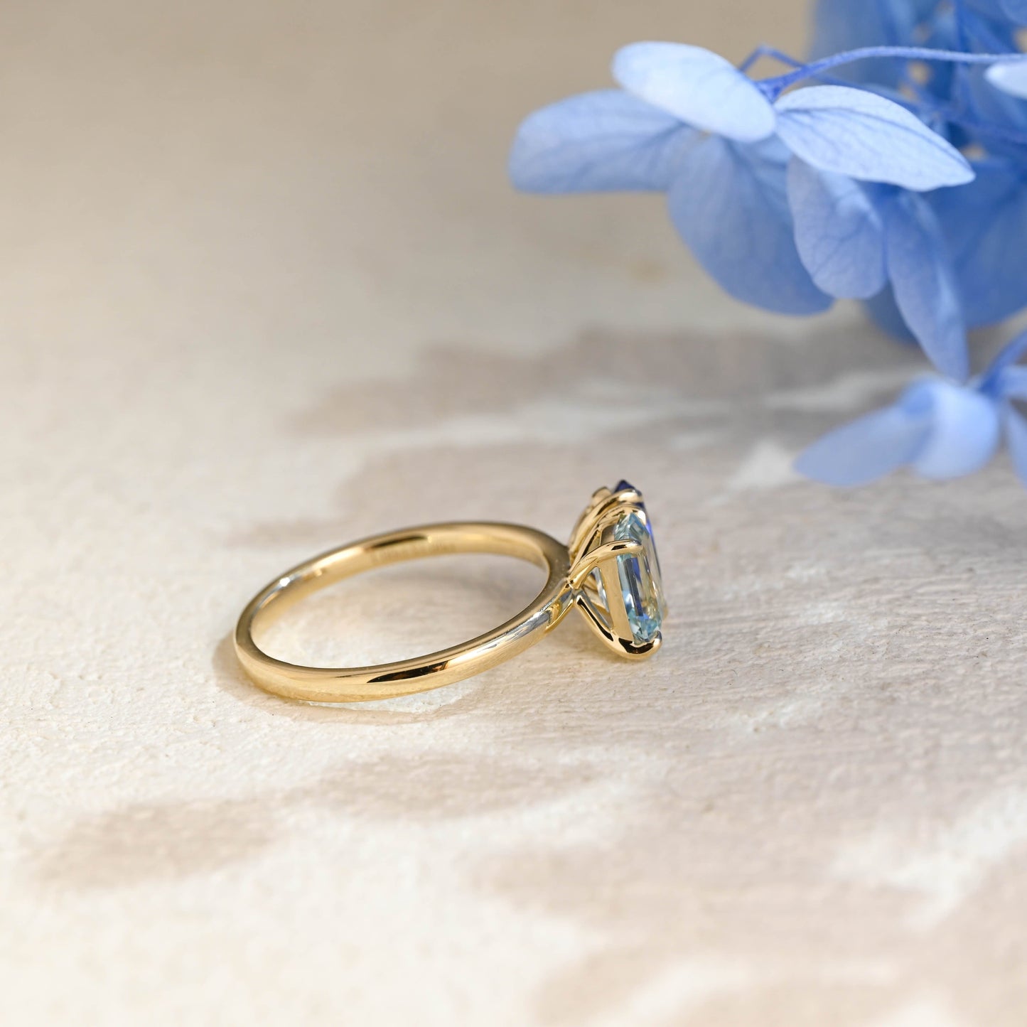 CausYou toi et moi engagement ring Toi et Moi Ring, Solid Gold Emerald Lab Grown Aquamarine Sapphire & Pear Blue Sapphire Engagement