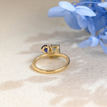 CausYou toi et moi engagement ring Toi et Moi Ring, Solid Gold Emerald Lab Grown Aquamarine Sapphire & Pear Blue Sapphire Engagement
