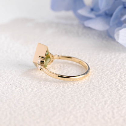 CausYou trillion cut moissanite engagement ring Solid Gold Kite Shape Green Sapphire Engagement Ring Bezel Ring