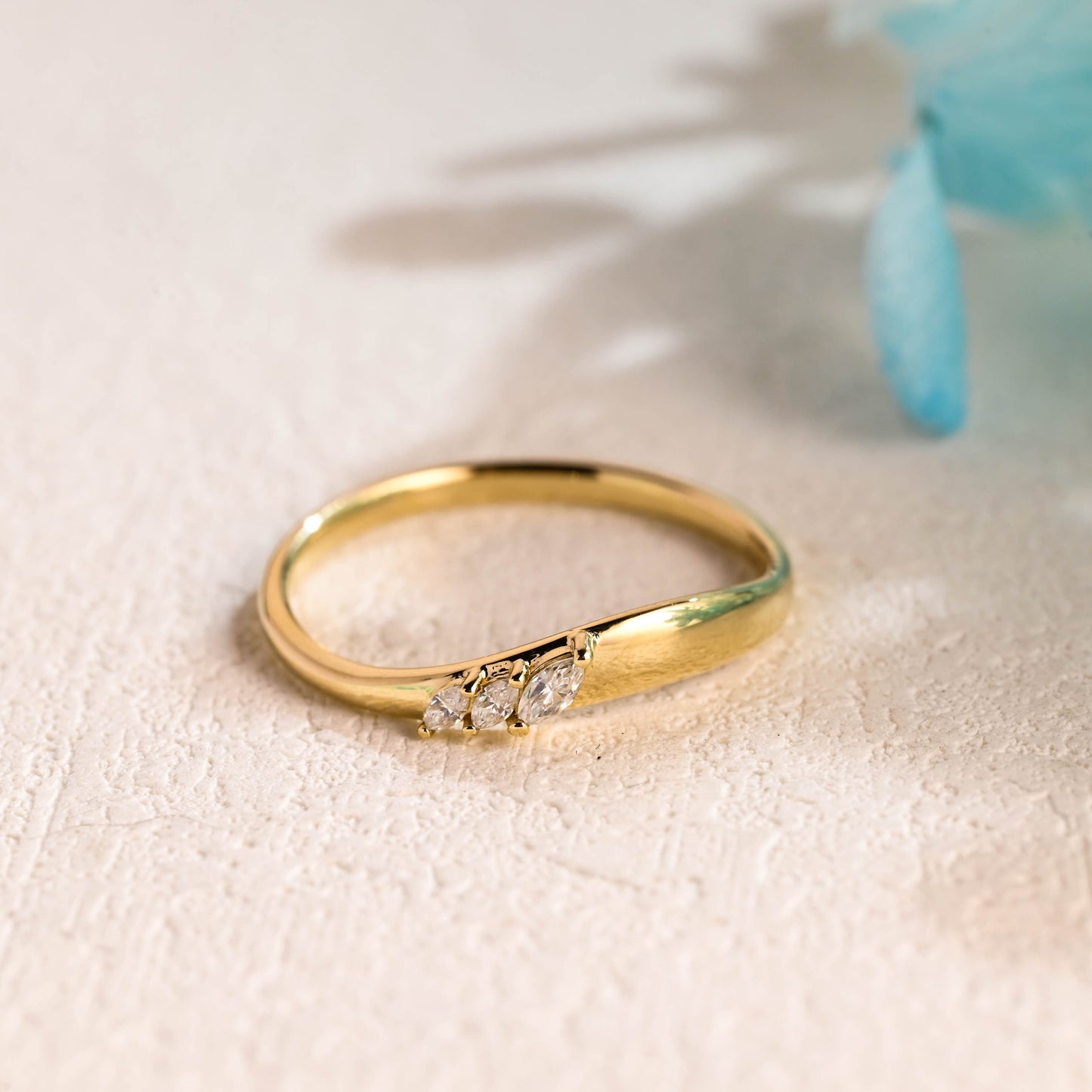 CausYou women's wedding ring CausYou Solid Gold Contorted Marquise Cut Moissanite Wedding Band, Vintage Wedding Band, Stacking Wedding Ring, Matching Band, Gift for Women Wife