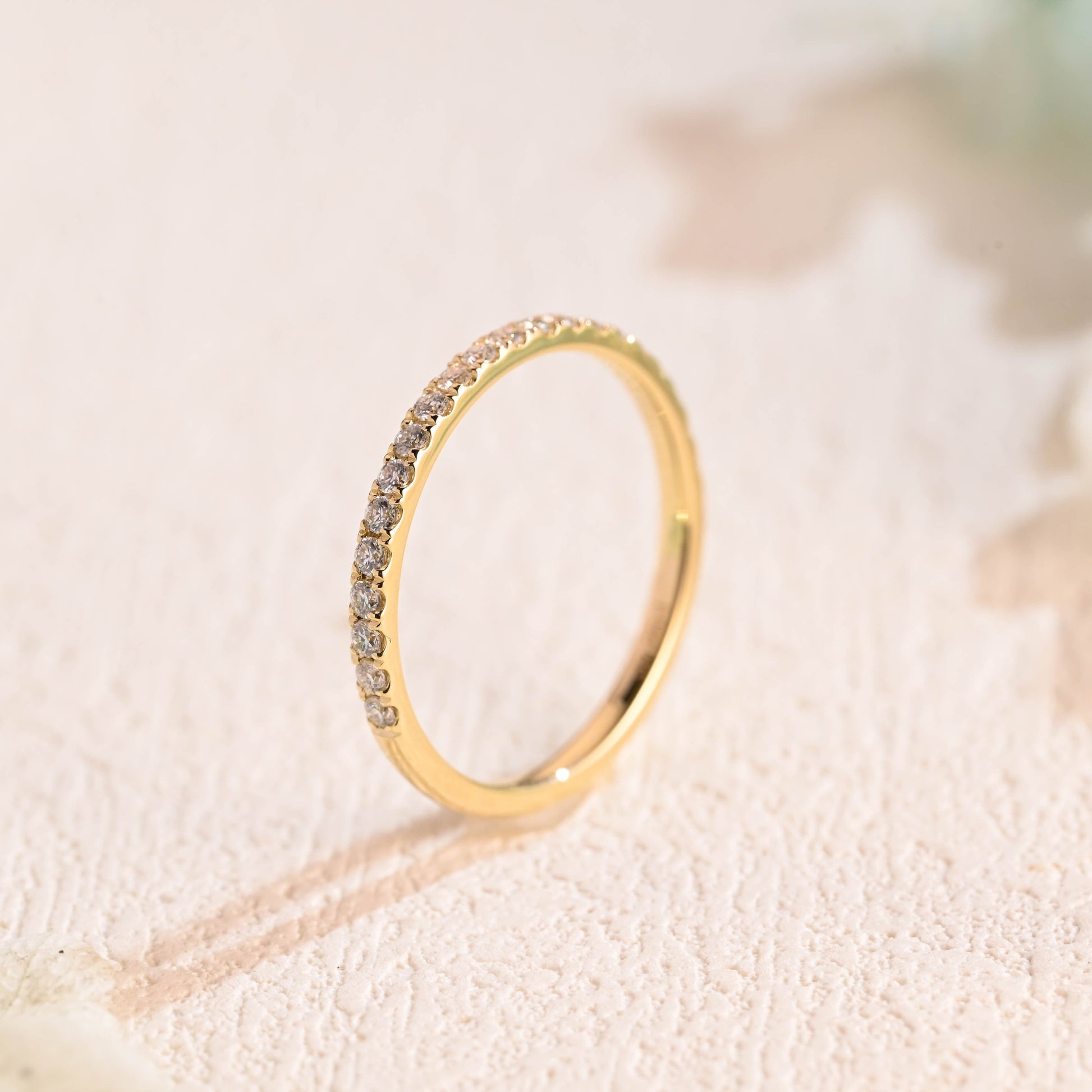 CausYou women's wedding ring CausYou Solid Gold Round Cut Moissanite Wedding Band, Half Eternity Wedding Band, Stacking Wedding Ring for Women Wife