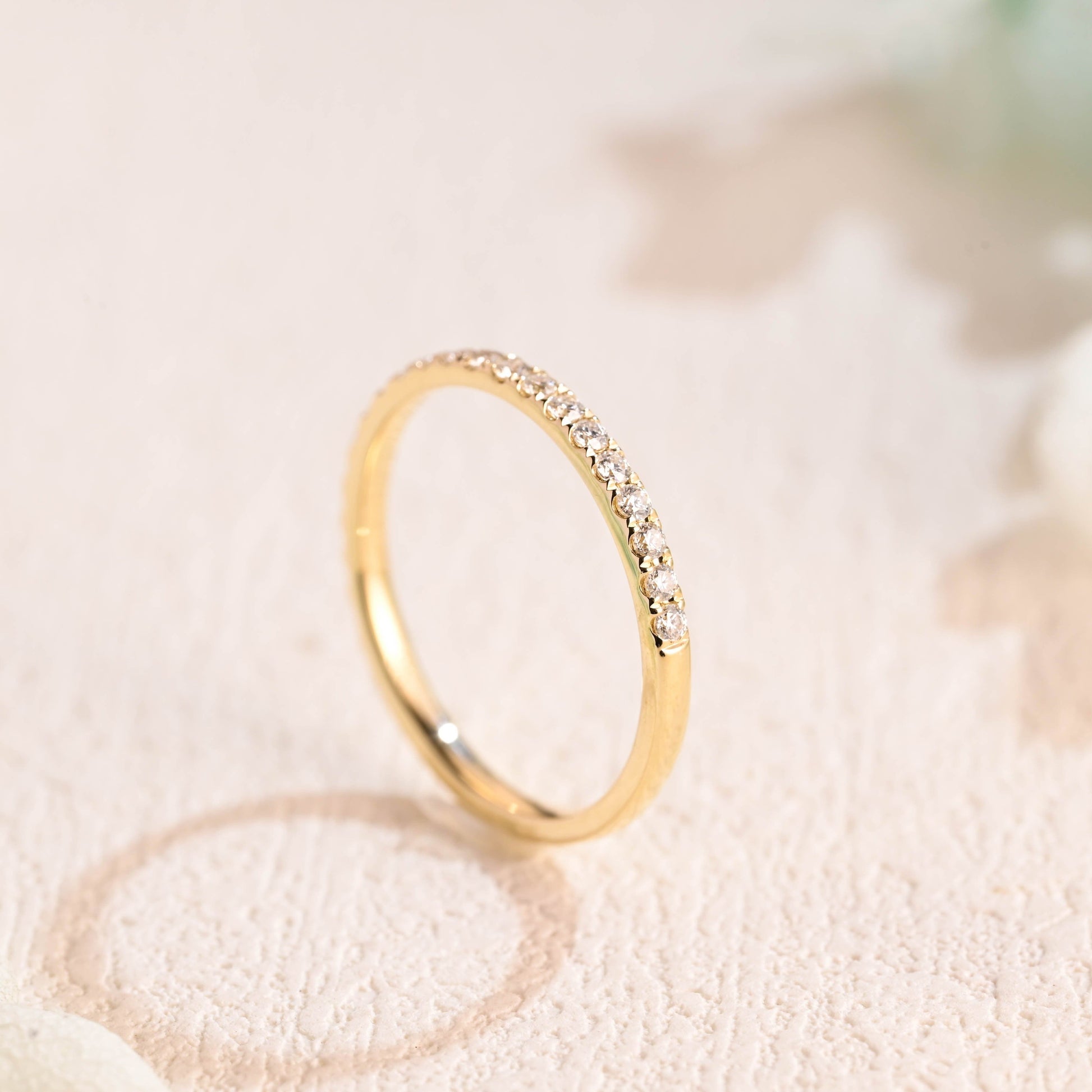 CausYou women's wedding ring CausYou Solid Gold Round Cut Moissanite Wedding Band, Half Eternity Wedding Band, Stacking Wedding Ring for Women Wife