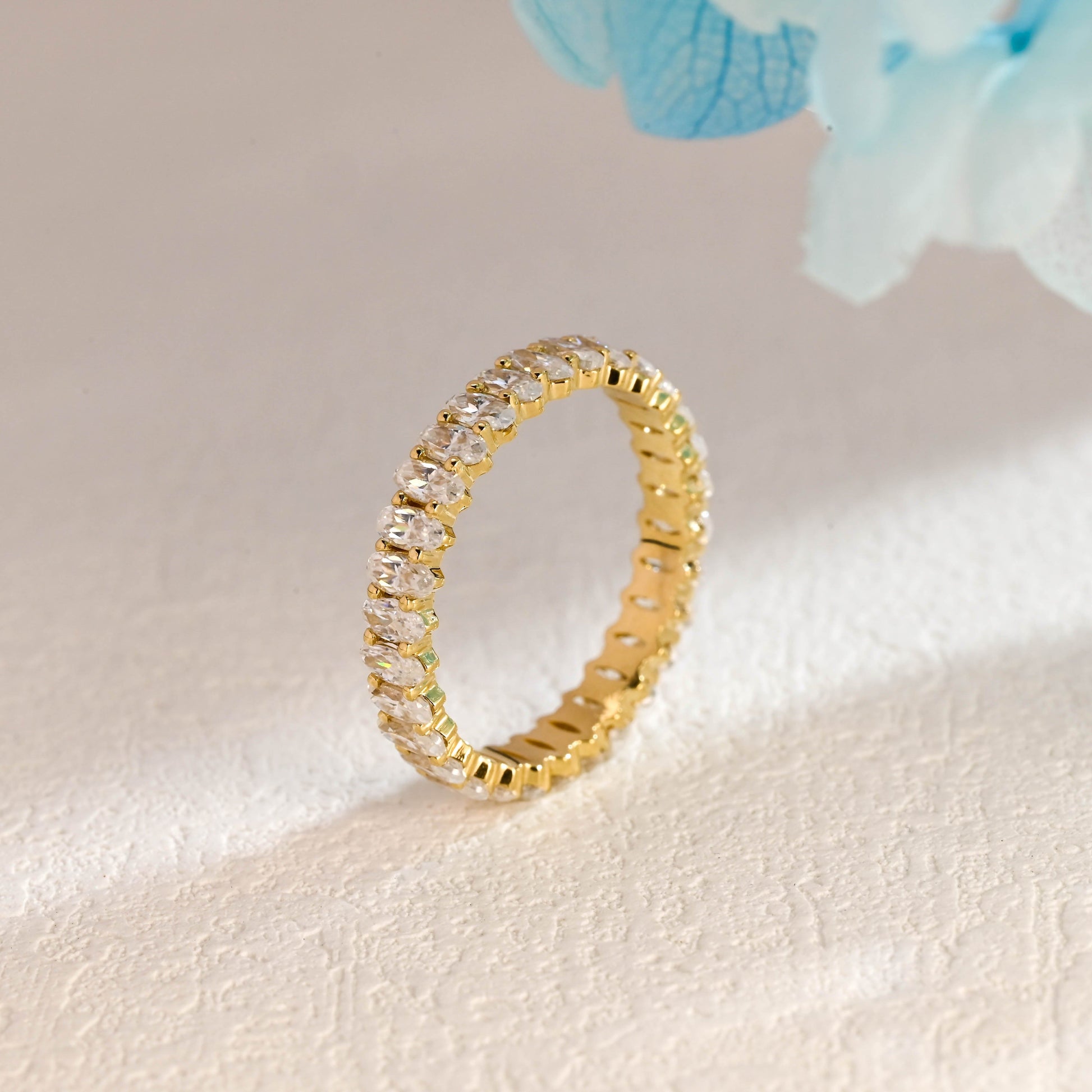 CausYou women's wedding ring Solid Gold 2*4mm Oval Cut Moissanite Wedding Band, Full Eternity Ring
