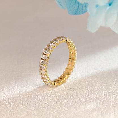CausYou women's wedding ring Solid Gold 2*4mm Oval Cut Moissanite Wedding Band, Full Eternity Ring