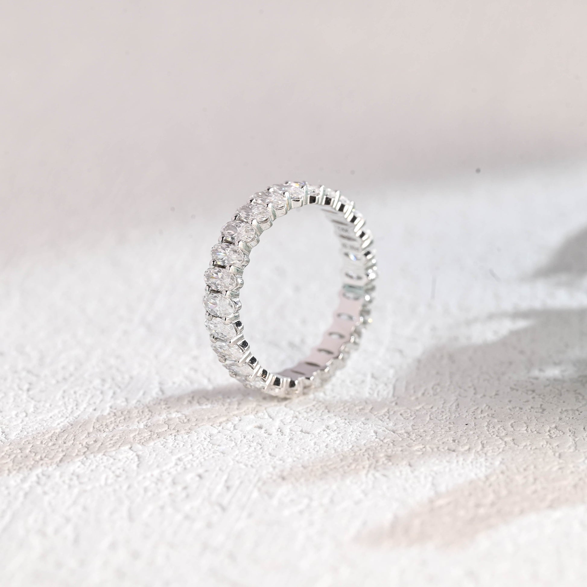 CausYou women's wedding ring Solid Gold 2*4mm Oval Cut Moissanite Wedding Band, Full Eternity Ring