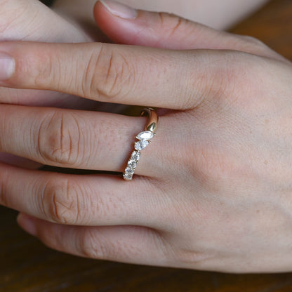 CausYou women's wedding ring Solid Gold Curved Marquise & Pear Cut Moissanite Wedding Band