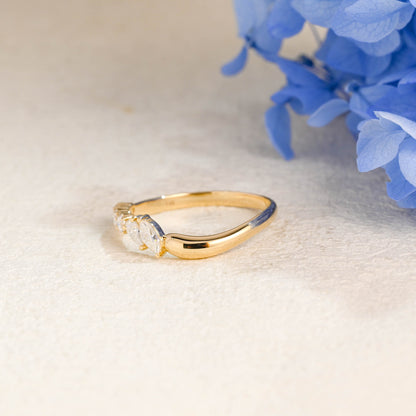 CausYou women's wedding ring Solid Gold Curved Marquise & Pear Cut Moissanite Wedding Band