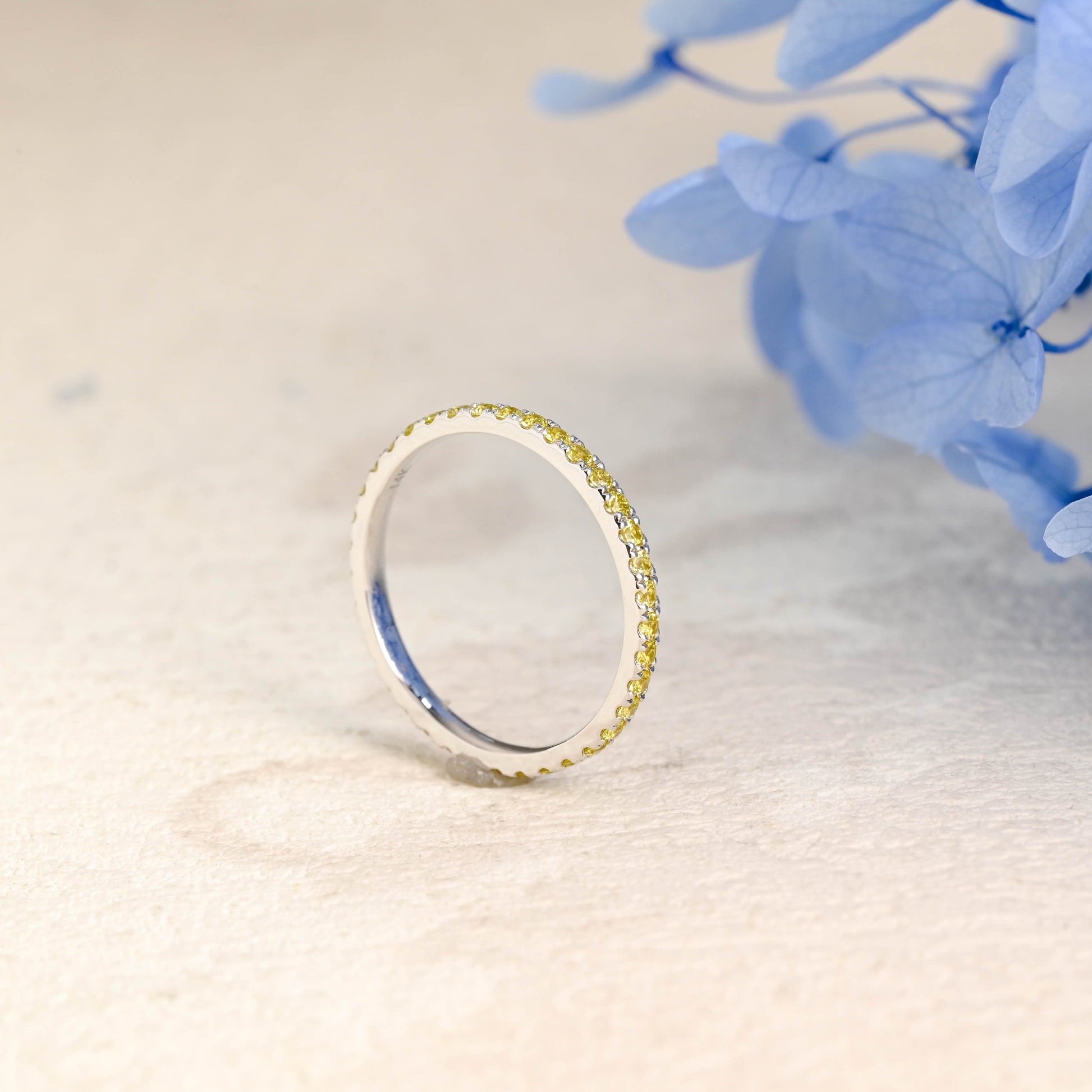 CausYou women's wedding ring Solid Gold Full Eternity Yellow Moissanite Wedding Band