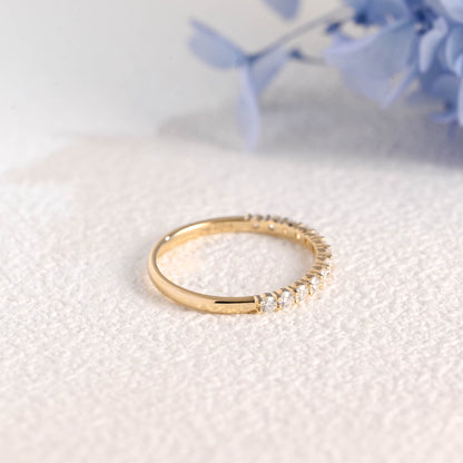 CausYou women's wedding ring Solid Gold Half Eternity Round Cut Moissanite Wedding Band