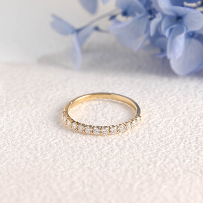 CausYou women's wedding ring Solid Gold Half Eternity Round Cut Moissanite Wedding Band