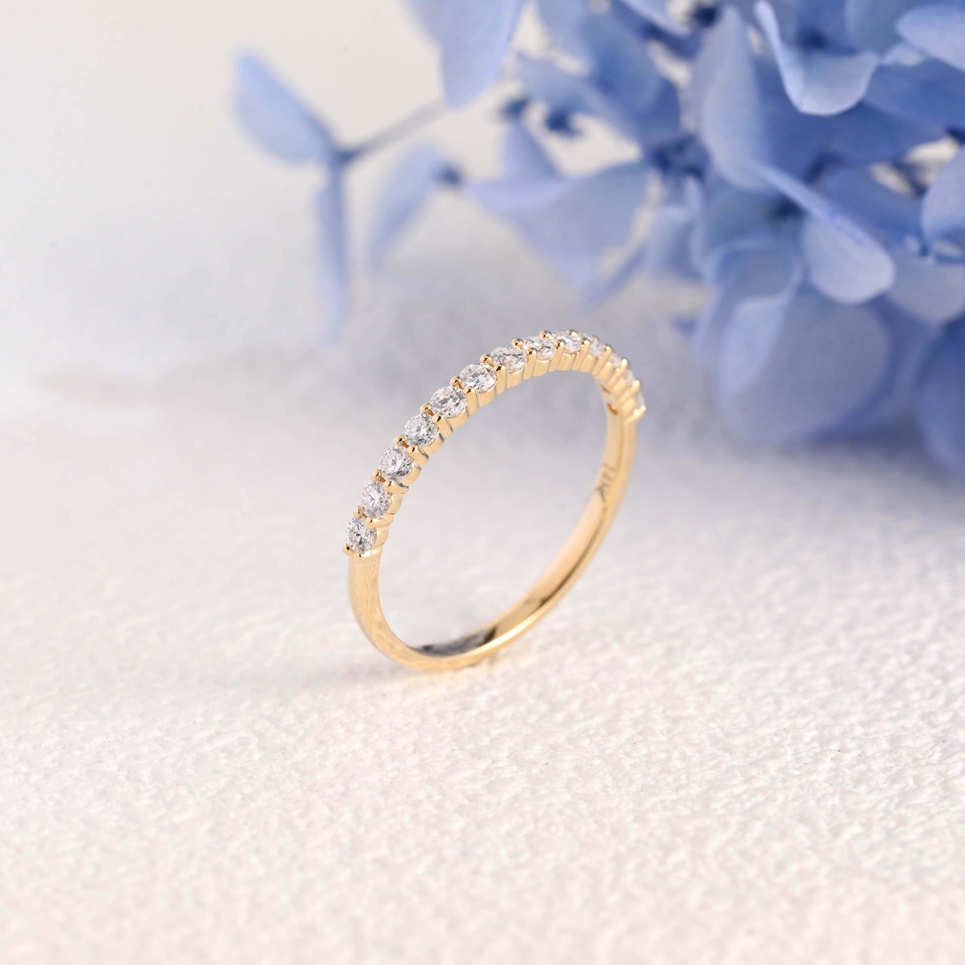 CausYou women's wedding ring Solid Gold Half Eternity Round Cut Moissanite Wedding Band