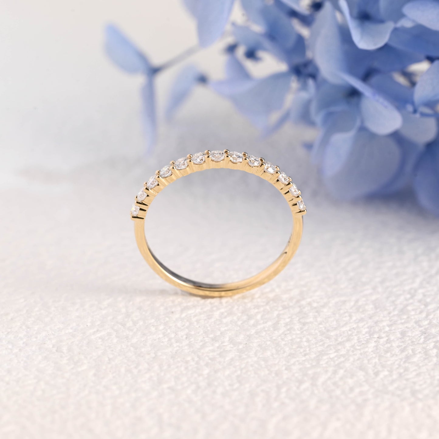 CausYou women's wedding ring Solid Gold Half Eternity Round Cut Moissanite Wedding Band