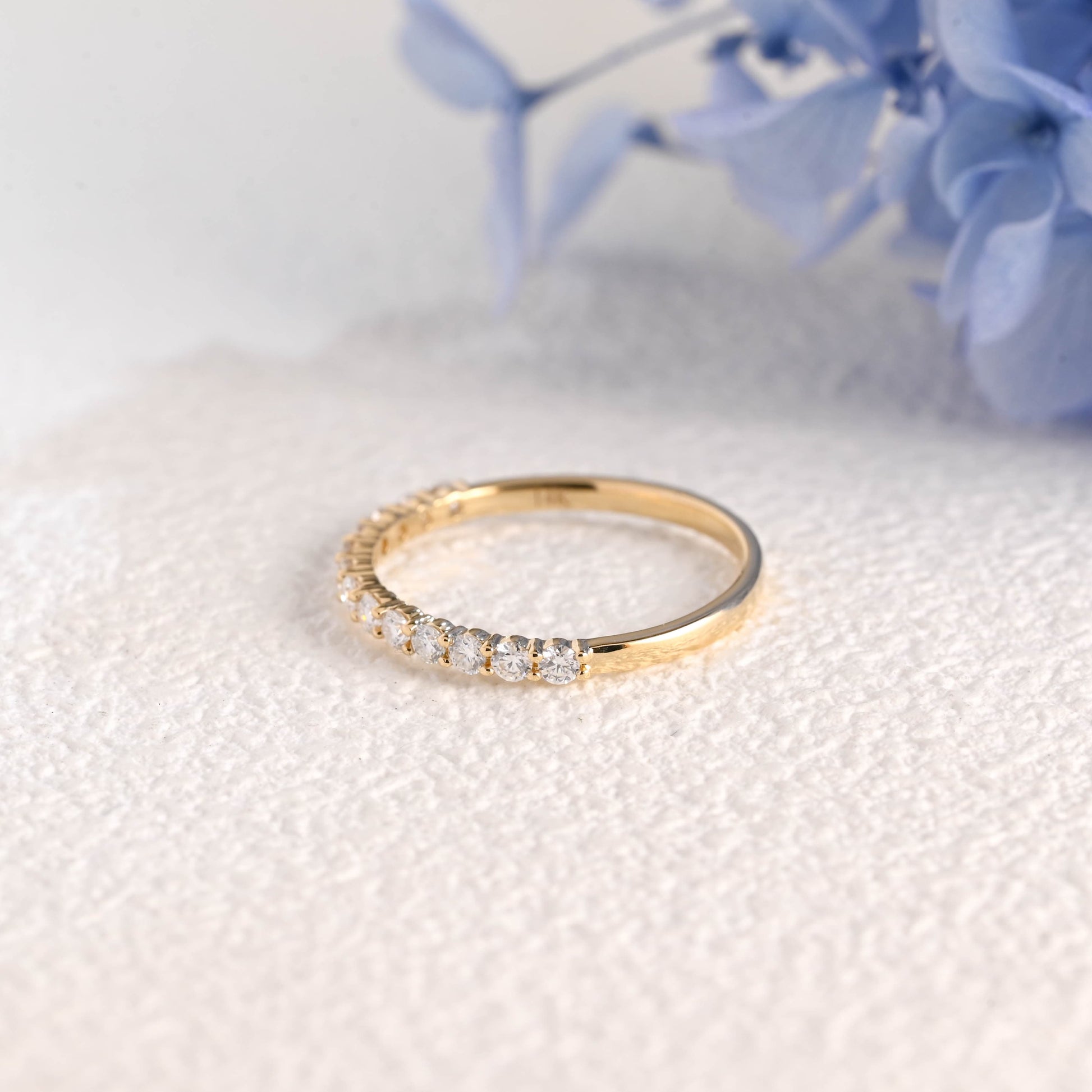 CausYou women's wedding ring Solid Gold Half Eternity Round Cut Moissanite Wedding Band