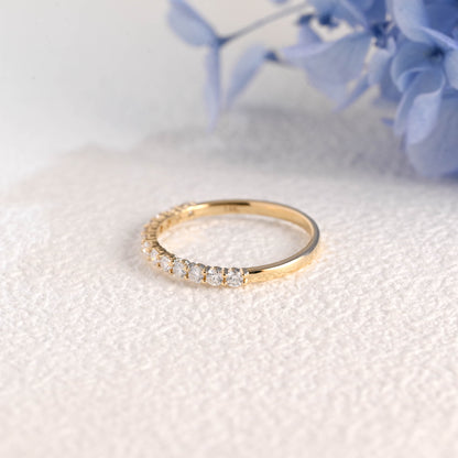 CausYou women's wedding ring Solid Gold Half Eternity Round Cut Moissanite Wedding Band