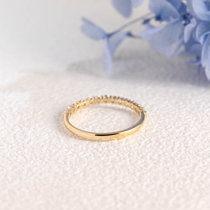 CausYou women's wedding ring Solid Gold Half Eternity Round Cut Moissanite Wedding Band