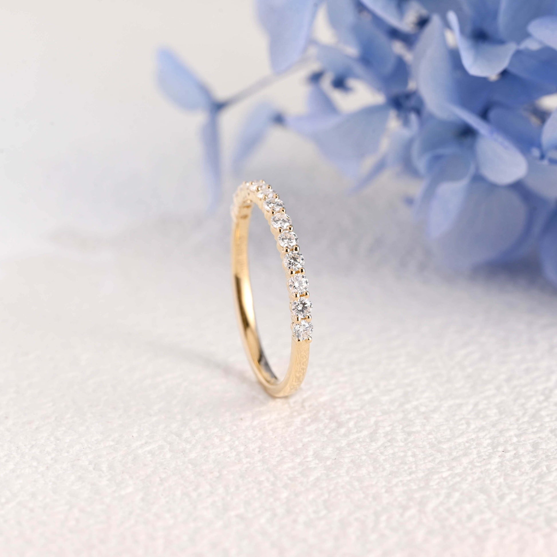 CausYou women's wedding ring Solid Gold Half Eternity Round Cut Moissanite Wedding Band