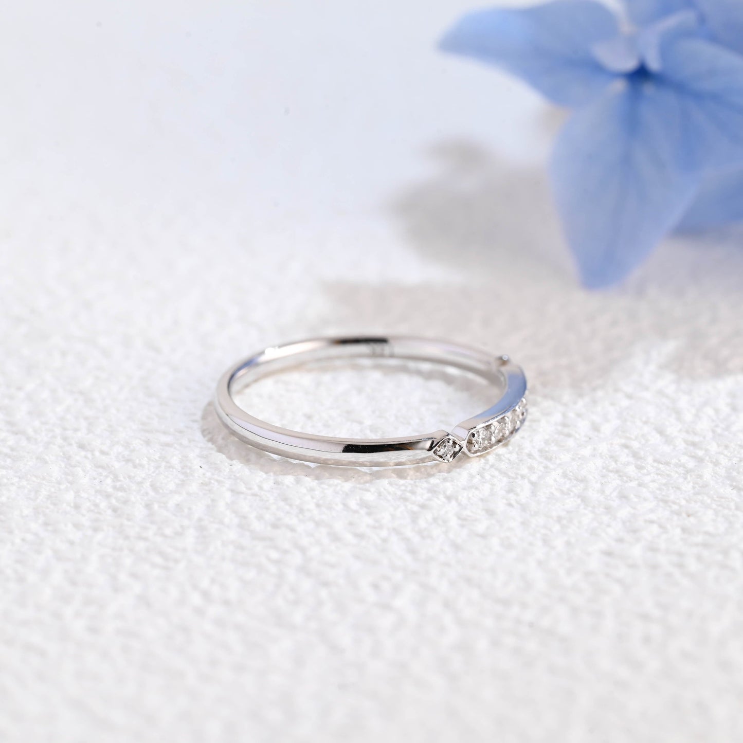 CausYou women's wedding ring Solid Gold Half Eternity Vintage Style Round Cut Moissanite Wedding Band