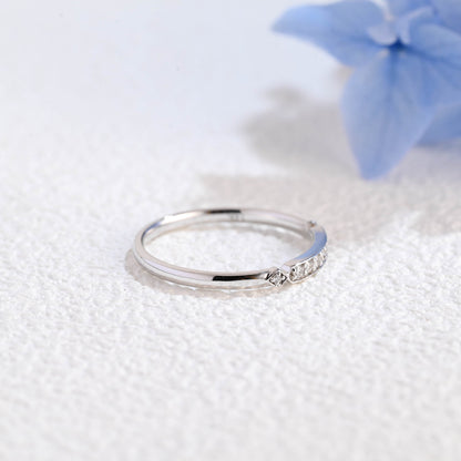 CausYou women's wedding ring Solid Gold Half Eternity Vintage Style Round Cut Moissanite Wedding Band