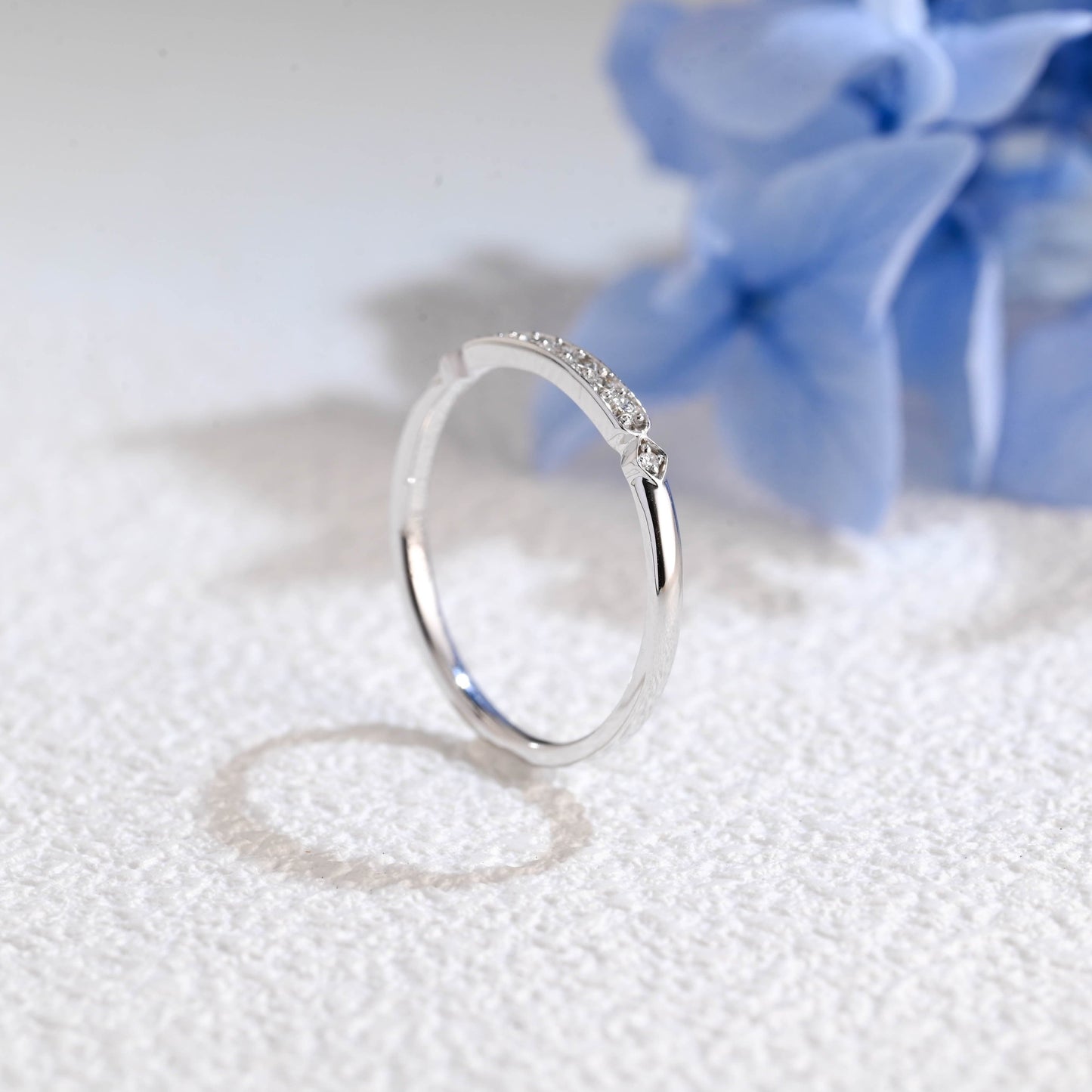 CausYou women's wedding ring Solid Gold Half Eternity Vintage Style Round Cut Moissanite Wedding Band