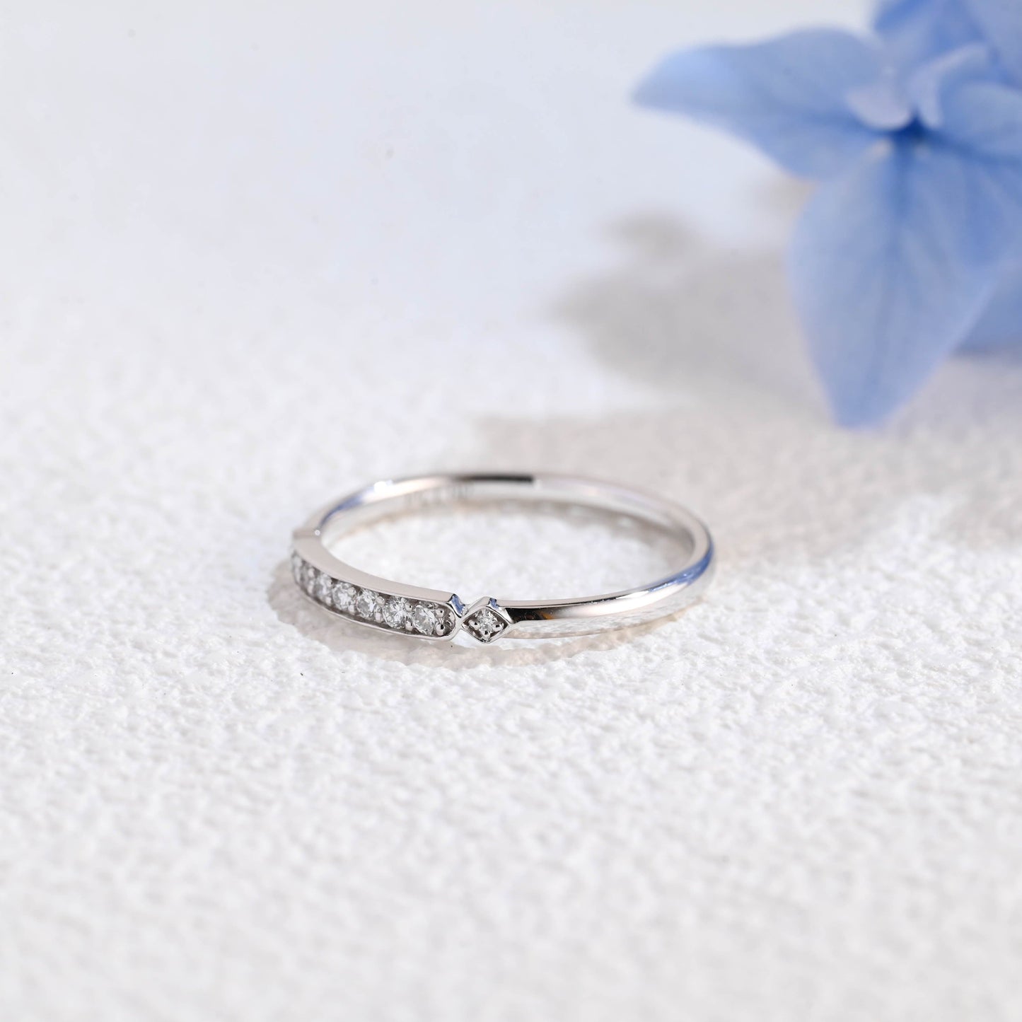 CausYou women's wedding ring Solid Gold Half Eternity Vintage Style Round Cut Moissanite Wedding Band