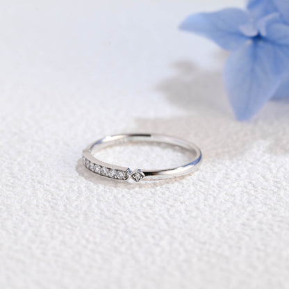 CausYou women's wedding ring Solid Gold Half Eternity Vintage Style Round Cut Moissanite Wedding Band