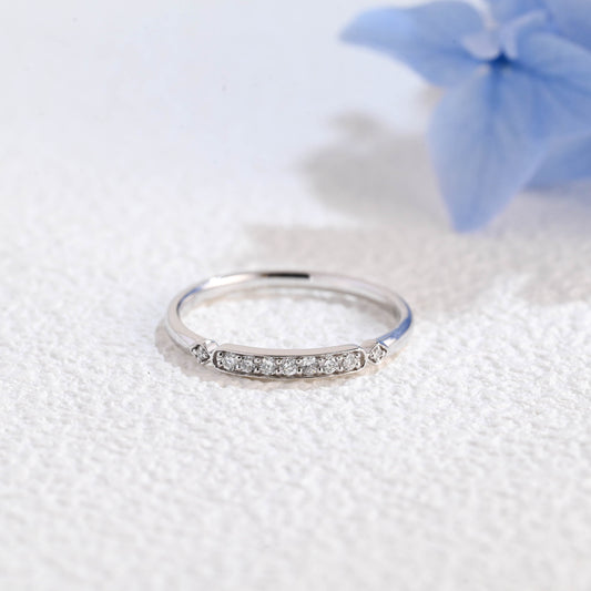 CausYou women's wedding ring Solid Gold Half Eternity Vintage Style Round Cut Moissanite Wedding Band