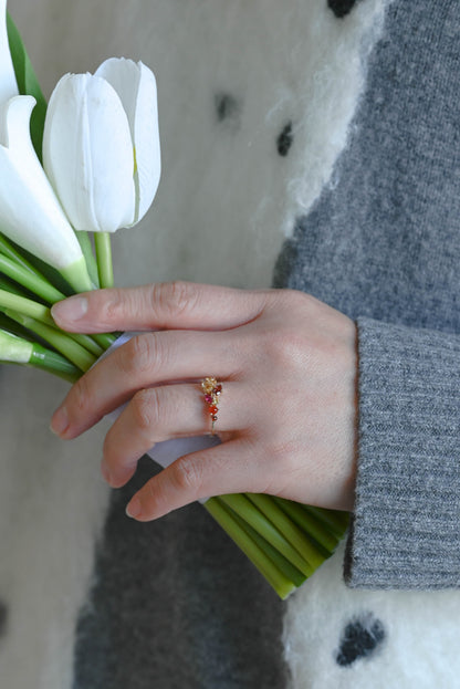 CausYou women's wedding ring Solid Gold Leaf Branch Colored Birthstone Wedding Band, Cluster Ring