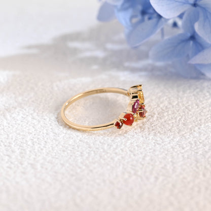 CausYou women's wedding ring Solid Gold Leaf Branch Colored Birthstone Wedding Band, Cluster Ring