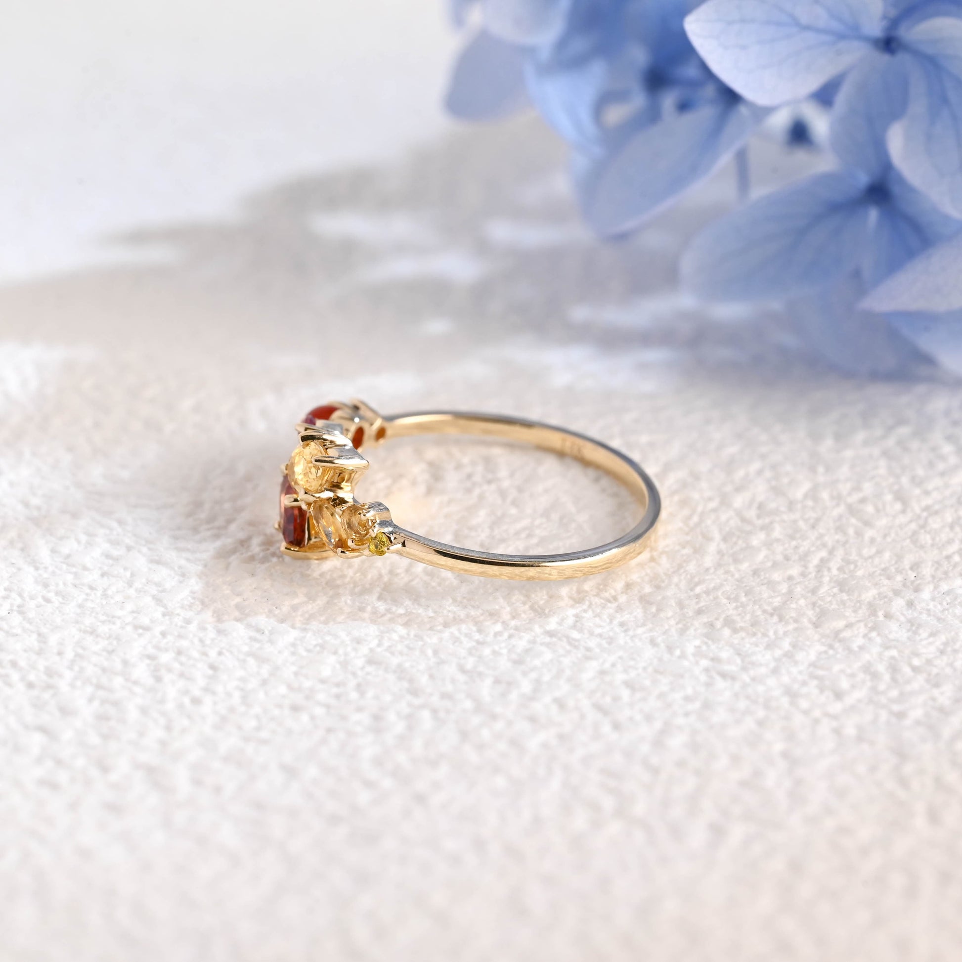 CausYou women's wedding ring Solid Gold Leaf Branch Colored Birthstone Wedding Band, Cluster Ring