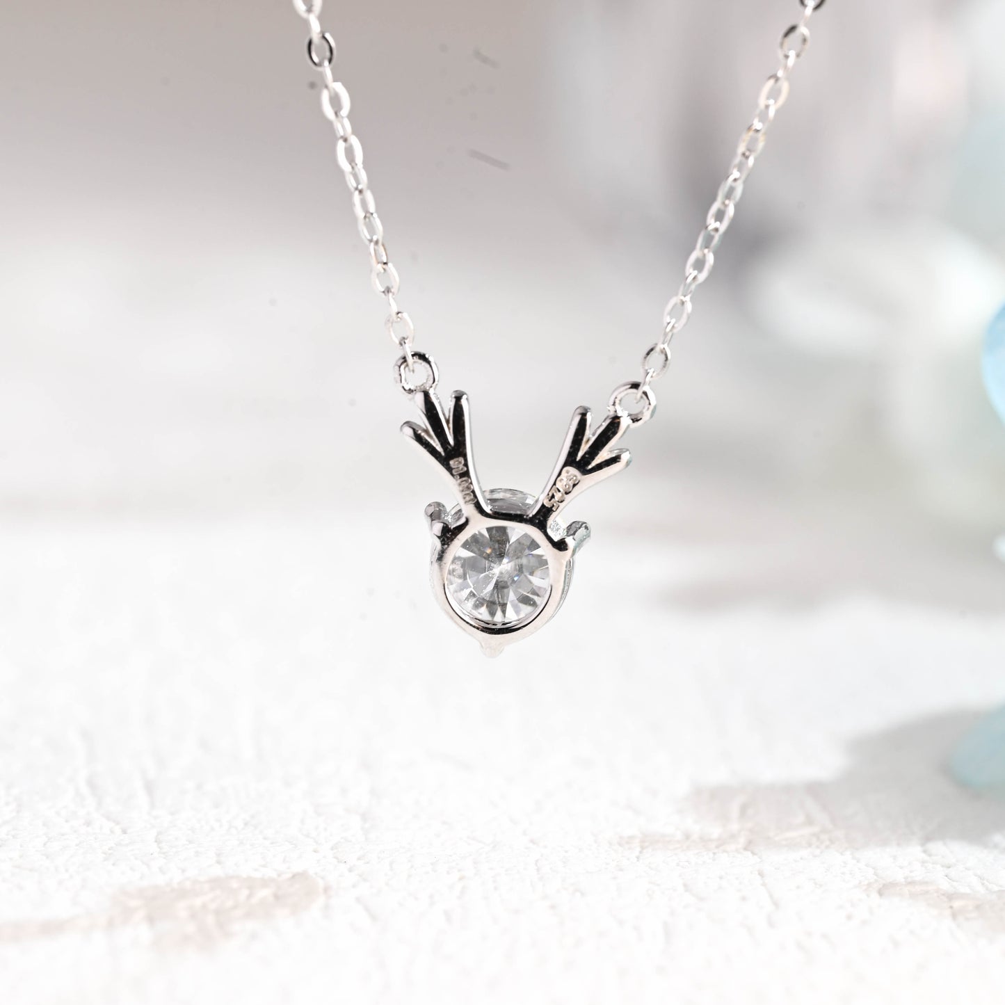 CausYou Solid Gold Deer Antler Necklace, Reindeer Moissanite Pendant, Christmas Gifts for Women