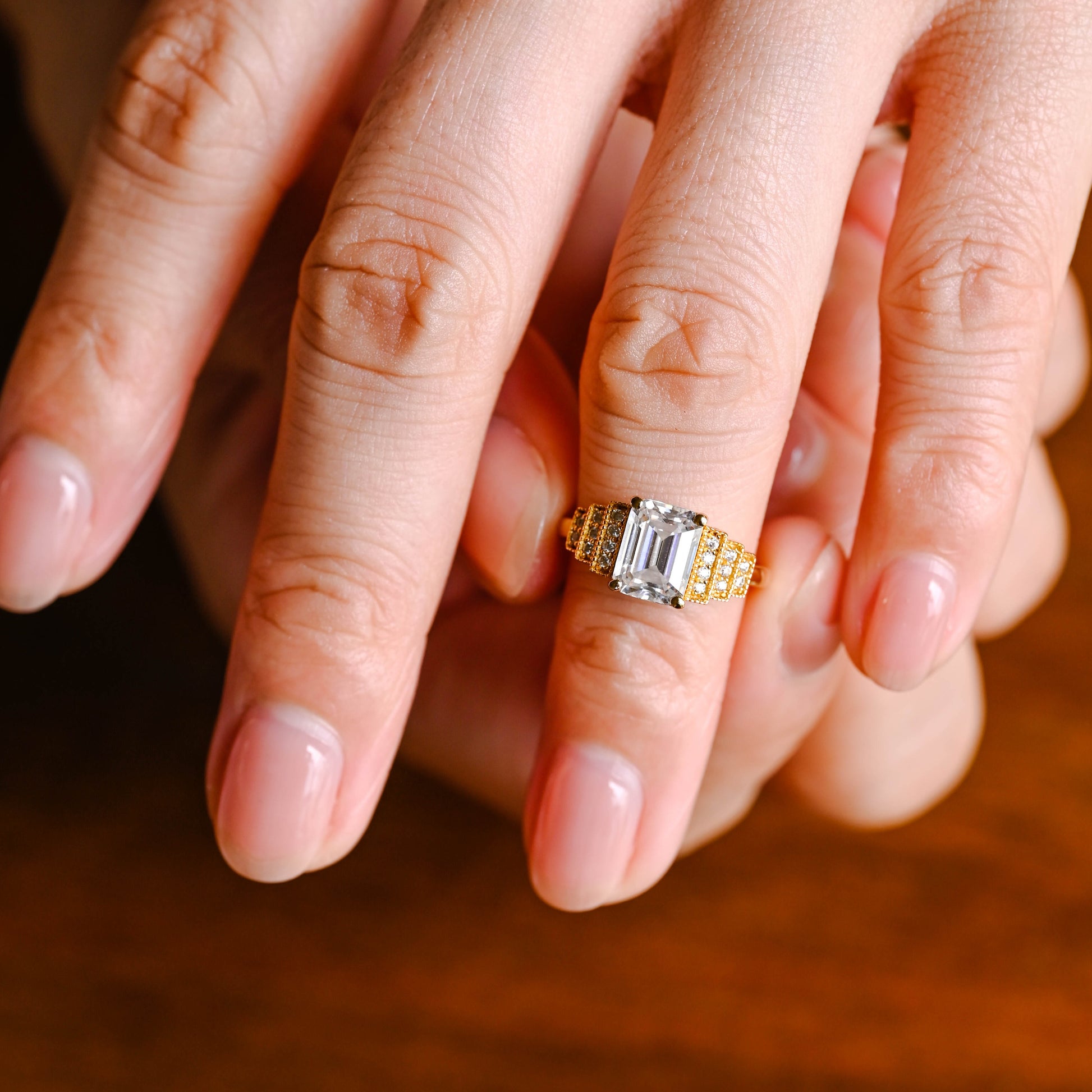 emerald-cut-moissanite-ring-multi-stone-engagement-ring-wedding-ring