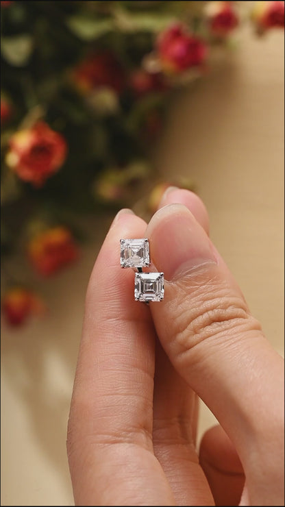 Solid Gold Asscher Cut Lab Diamond Earrings | E VS1 IGI Certified